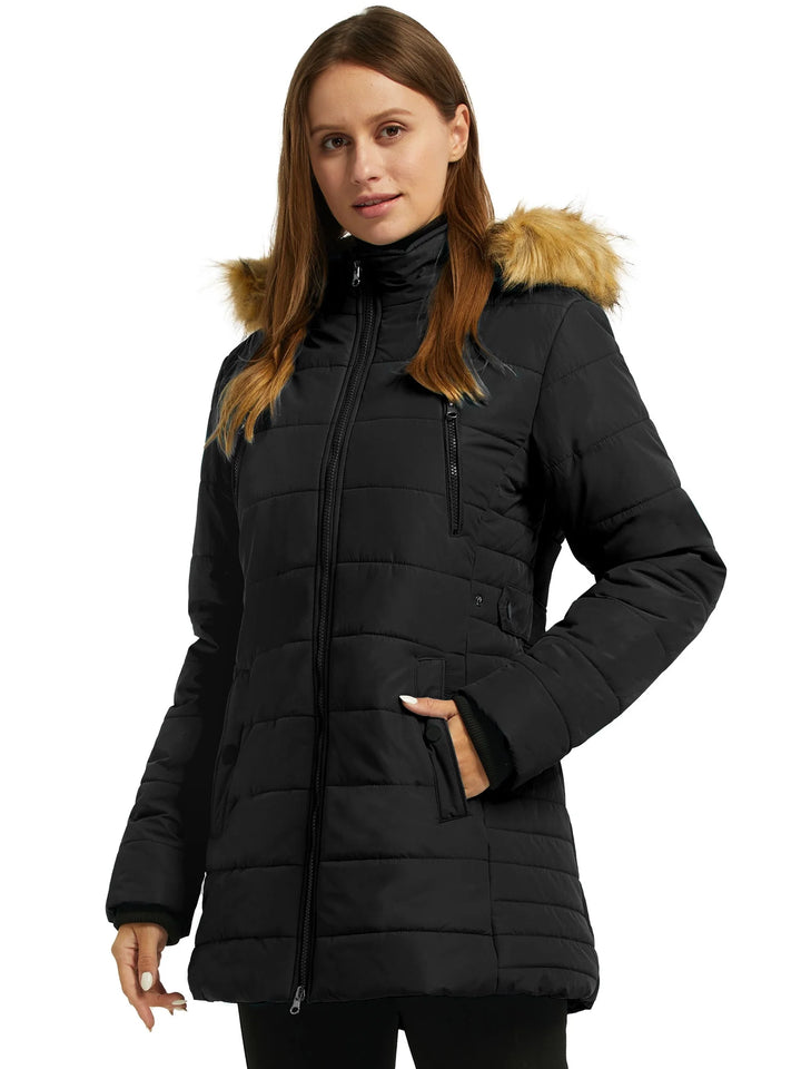 Water Resistant Hooded Puffer Coats with a Removable Hood,(L)