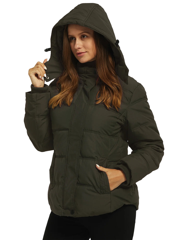 Women'S Winter Jacket Windproof Puffer Jacket Warm Winter Fleece Coat Army Green M