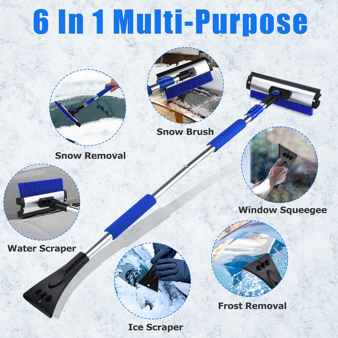 55" Scratch Free Snow Brush for Car and Snow Shovel, Anti-Break Extendable Snow Brush and Ice Scrapers, 6 in 1 Truck Snow Brush with Squeegee, Ice Scraper, Snow Shovel for SUV, Truck, Car Windshield