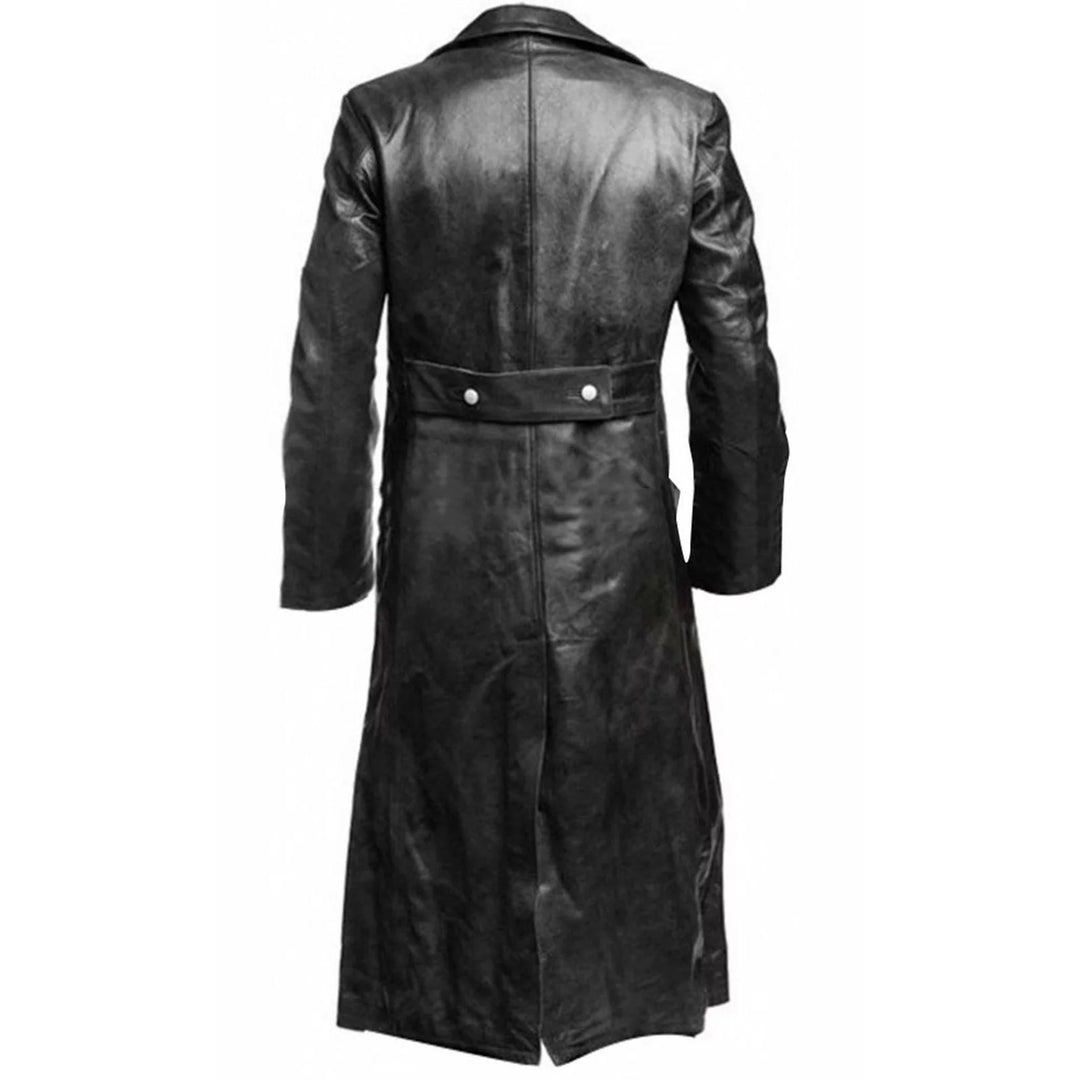 Mens Winter Leather Coats- Parka Long Sleeve Full Zip Solid Fashion Duster Leather Jacket Parka V Neck Jacket Black