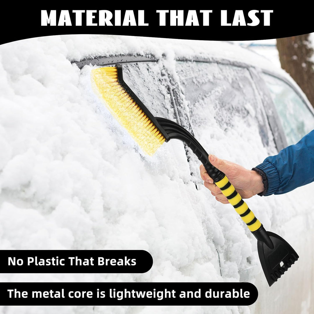 4 Pieces 27 Inch Snow Brush and Detachable Ice Scrapers for Car Windshield Automotive Snow Removal with Comfortable Foam Grip Winter Car Accessories for Cars, Trucks, Suvs, Yellow