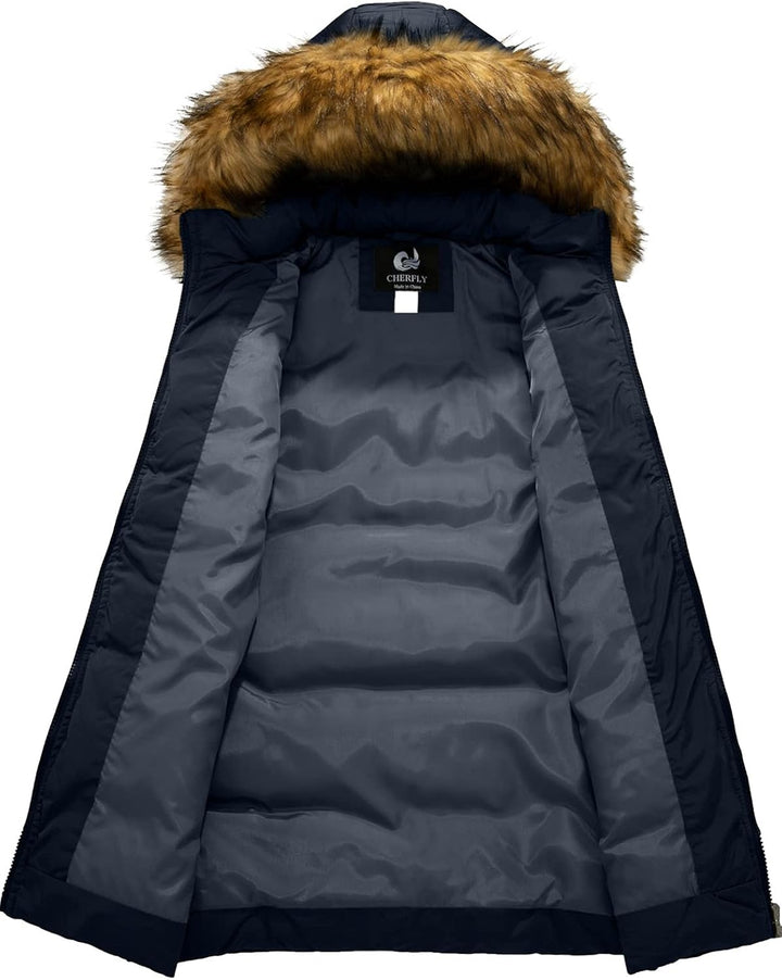 Women'S Winter Puffer Coat Heavy Warm Long Parka down Jacket with Fur Hood