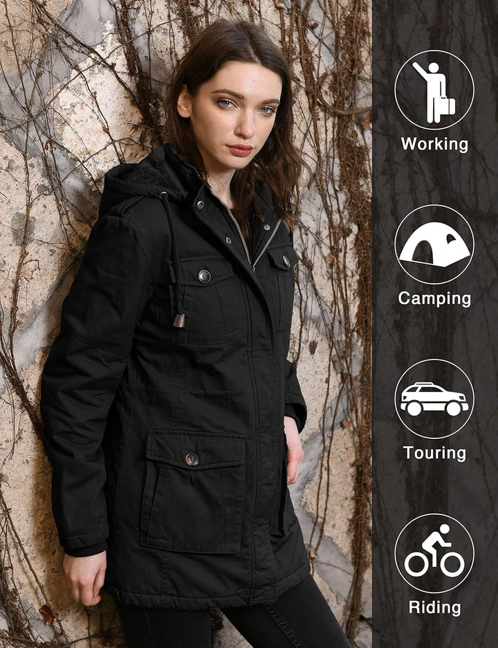 Women'S Winter Parka Coat Sherpa Lined Warm Cotton Jacket with Removable Hood