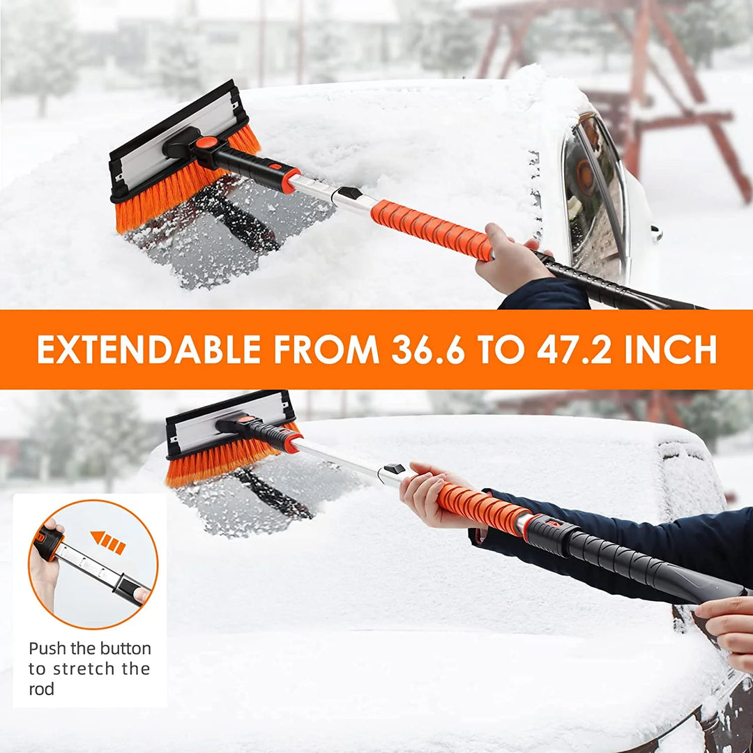 Windshield Ice Scrapers, 47.2" Snow Brush with Squeegee, Expendable Handle, 270° Pivoting Tool, Orange