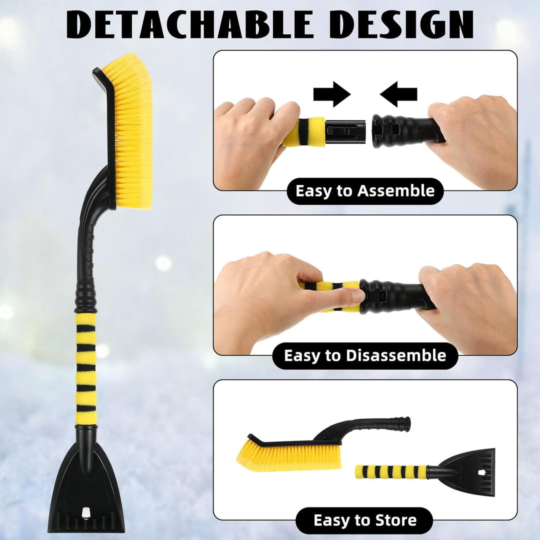 4 Pieces 27 Inch Snow Brush and Detachable Ice Scrapers for Car Windshield Automotive Snow Removal with Comfortable Foam Grip Winter Car Accessories for Cars, Trucks, Suvs, Yellow