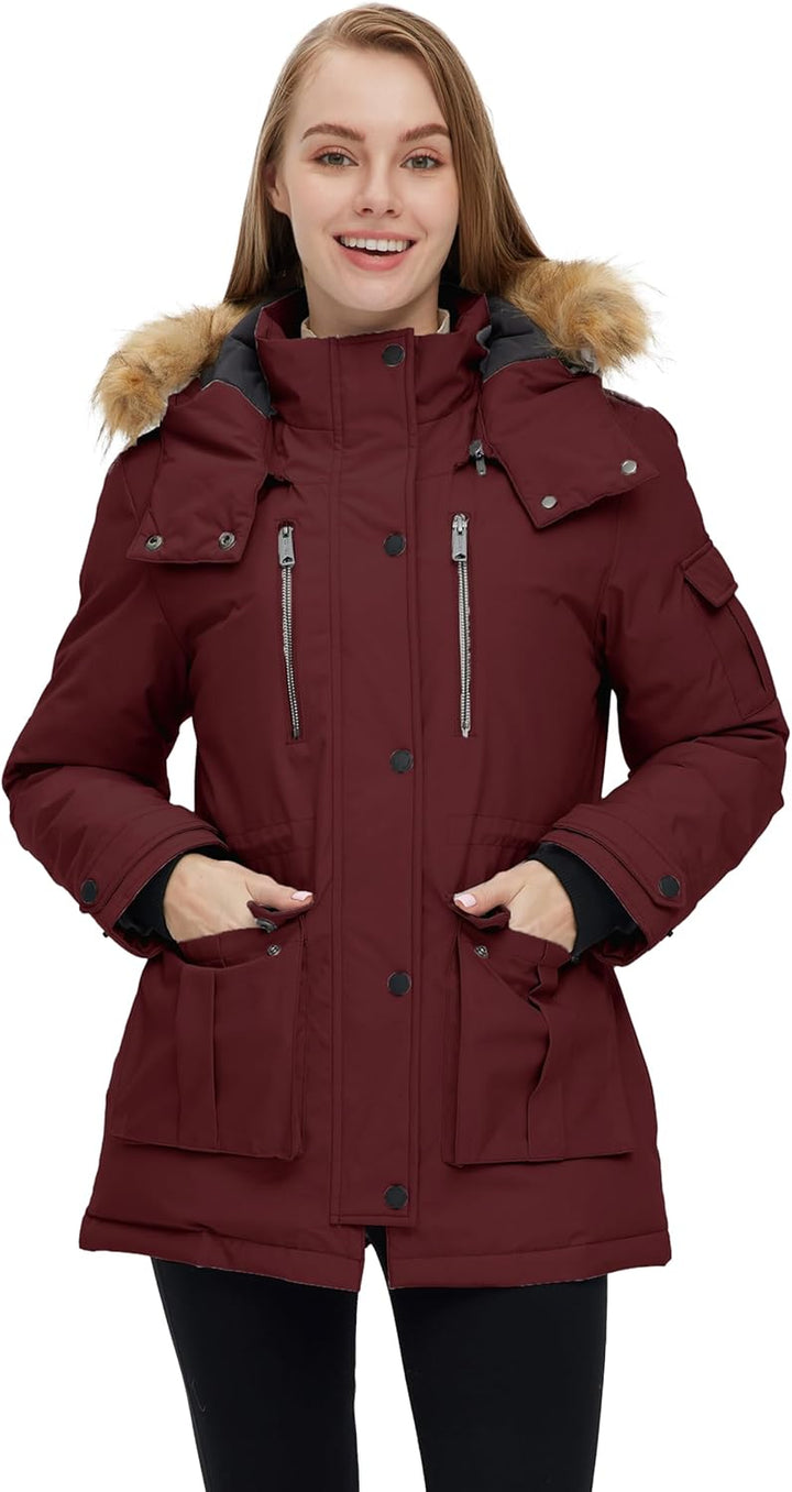 Women'S Quilted Winter Coat Warm Puffer Jacket Thicken Parka with Removable Hood