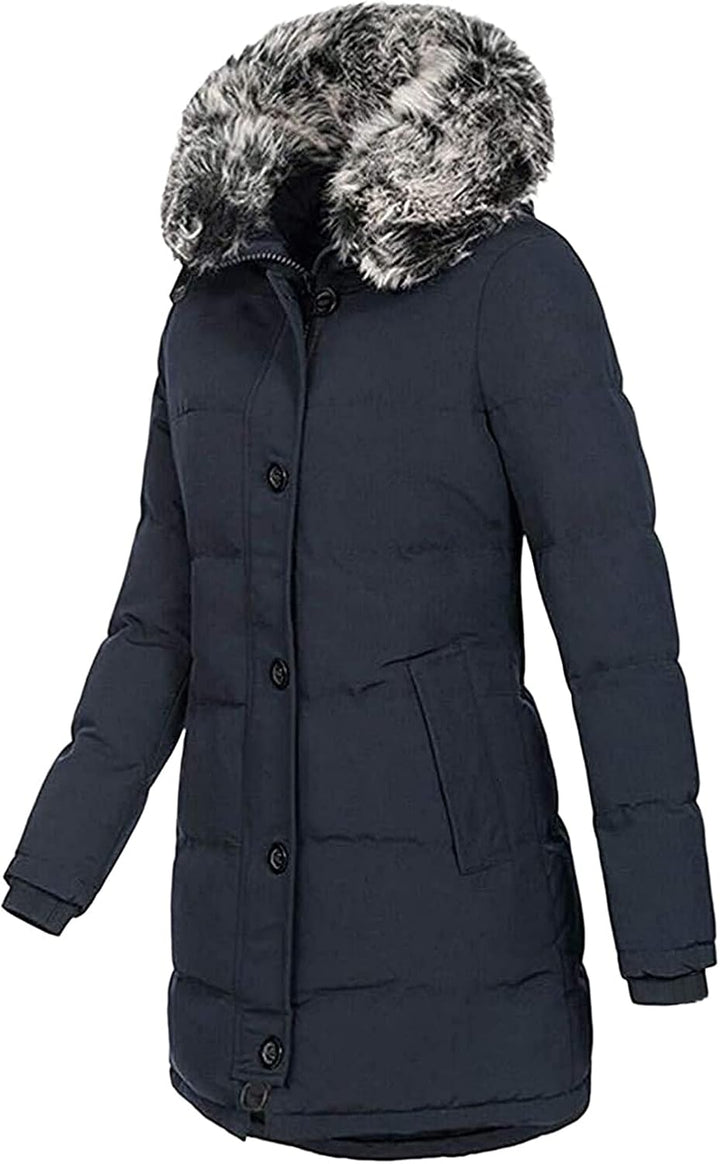 Women'S down Coat with Winter Warm inside Fleece Padded Hooded Coat Jacket Slim Zipper Hoodie Jacket