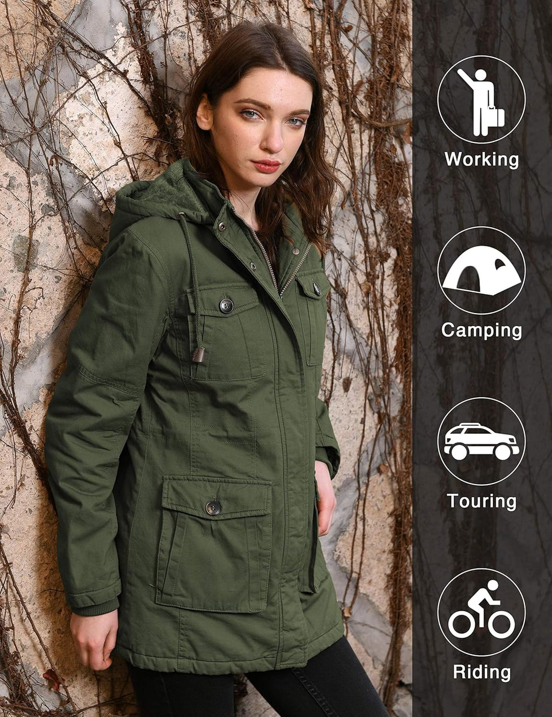 Women'S Winter Parka Coat Sherpa Lined Warm Cotton Jacket with Removable Hood