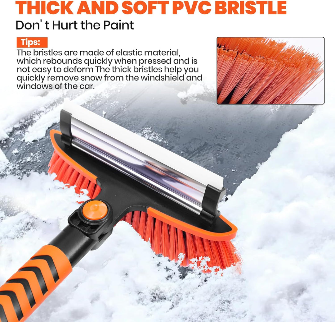 3-In-1 Snow Brush for Car, Ice Scrapers for Car Windshield Extendable, 180° Pivoting Snow Brush and Scraper with Squeegee and Eva Grip, for Truck Car Auto