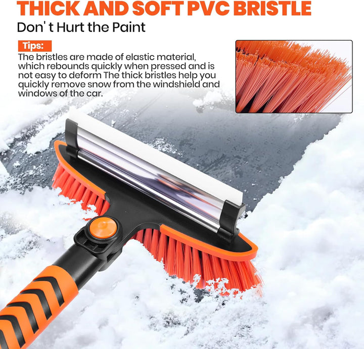 3-In-1 Snow Brush for Car, Ice Scrapers for Car Windshield Extendable, 180° Pivoting Snow Brush and Scraper with Squeegee and Eva Grip, for Truck Car Auto