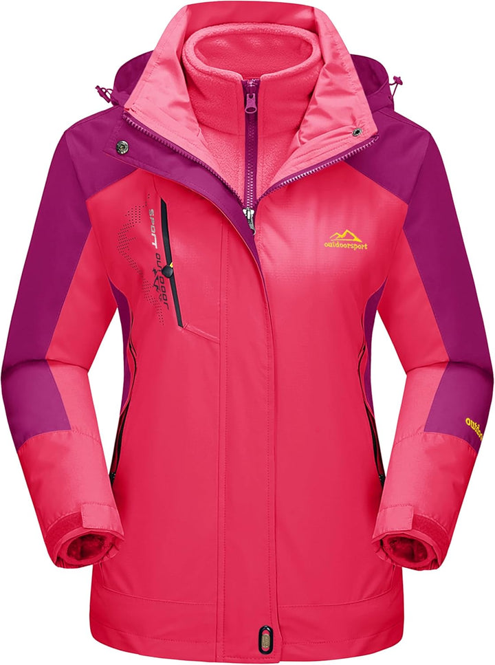 Women'S 3-In-1 Winter Coats Snow Ski Jacket Waterproof Windproof Fleece Lined Winter Jacket Parka