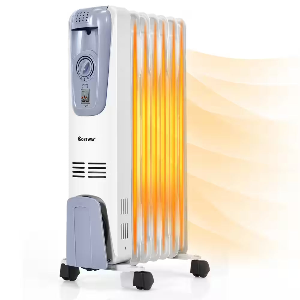 1500-Watt Electric Oil-Filled Radiator Space Heater 7-Fin Thermostat Room Radiant Space Heater