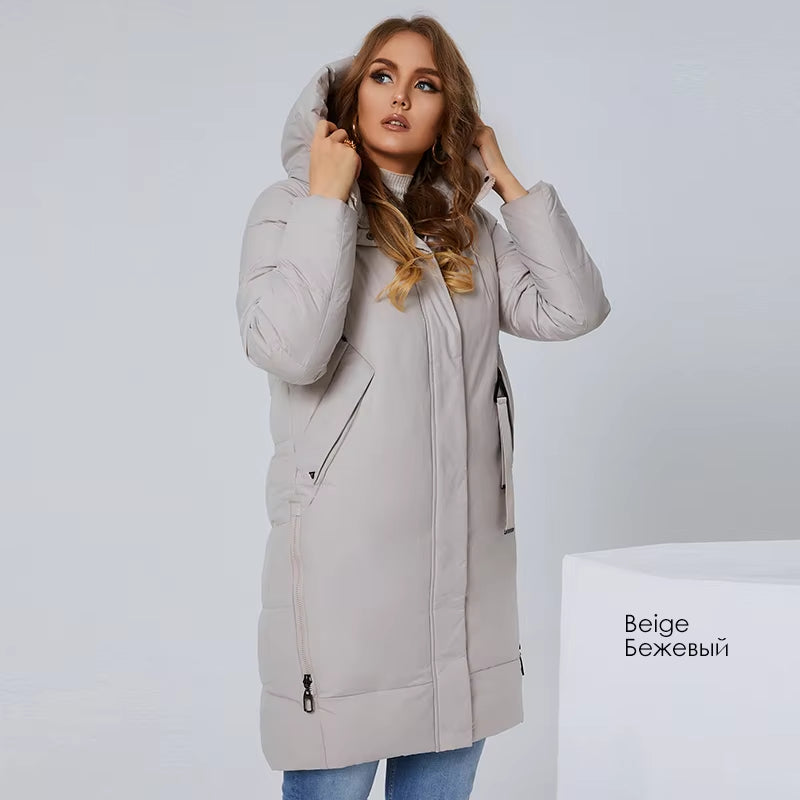 Winter Jacket for Women Classic Long Thick plus Size Female Coat Fashion Side Zipper Hood Solid Color Casual Parka 6059