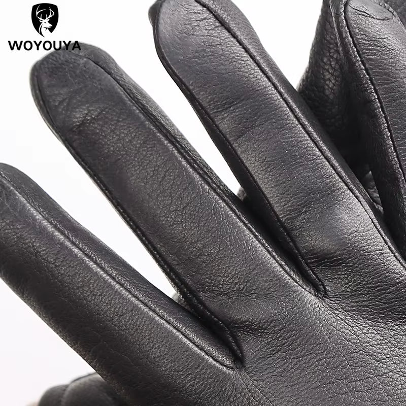 Winter Black Genuine Leather Men'S Gloves,Keep Warm Men'S Winter Gloves,Simple Deerskin Men'S Leather Gloves-8011A