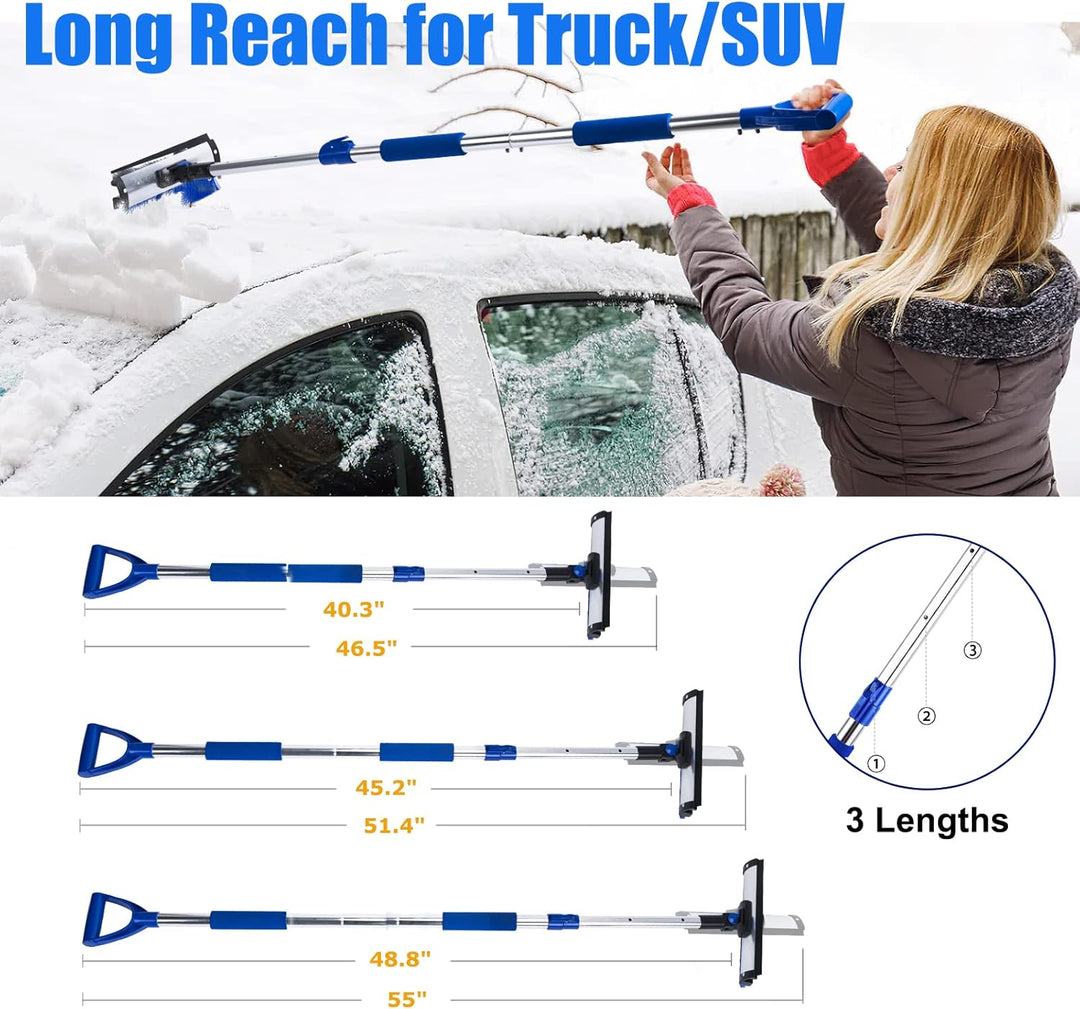 55" Scratch Free Snow Brush for Car and Snow Shovel, Anti-Break Extendable Snow Brush and Ice Scrapers, 6 in 1 Truck Snow Brush with Squeegee, Ice Scraper, Snow Shovel for SUV, Truck, Car Windshield