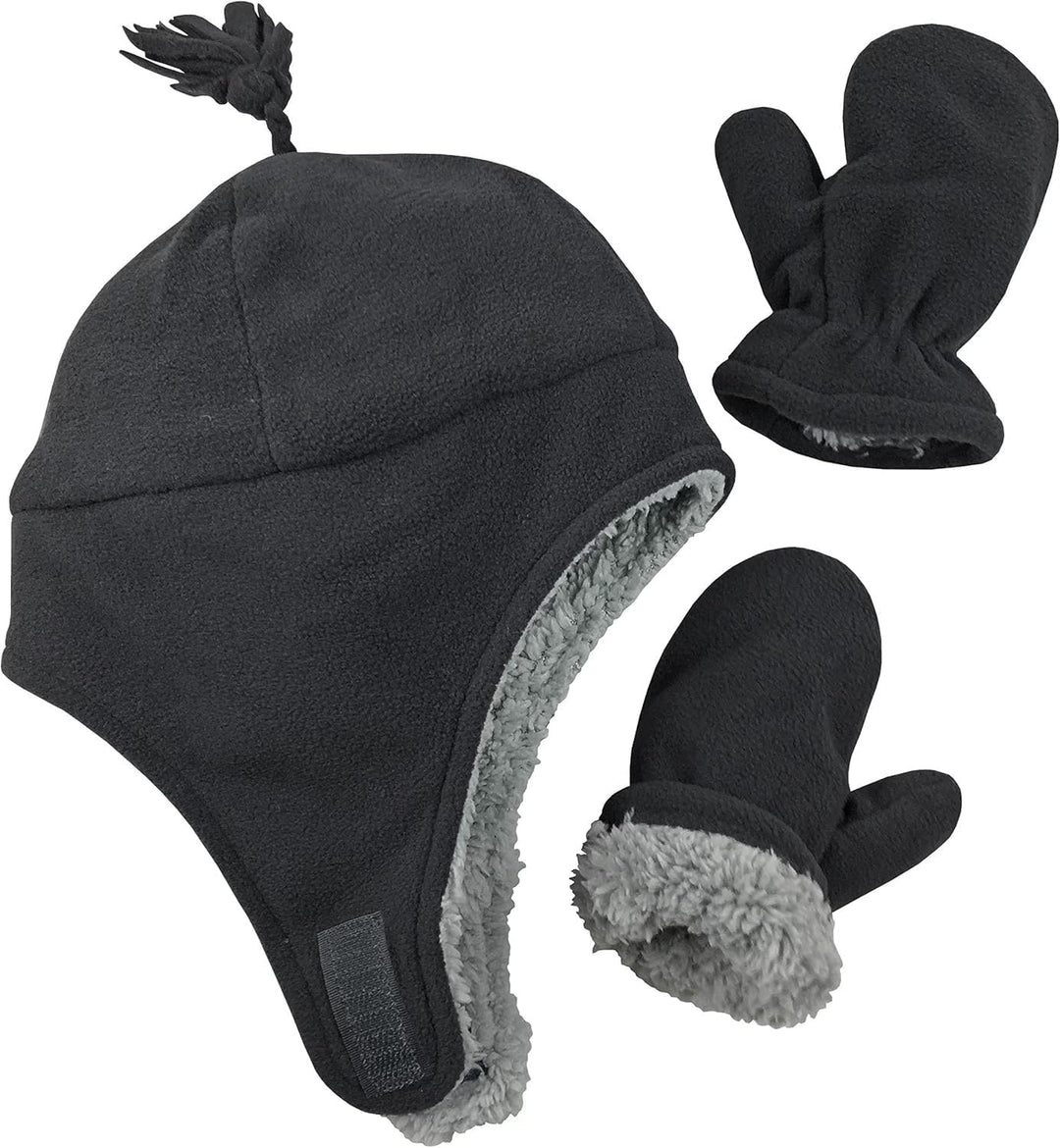 Toddler Baby Winter Hat Mitten Set - Kids Boys Girls Gloves Fleece Sherpa Lined