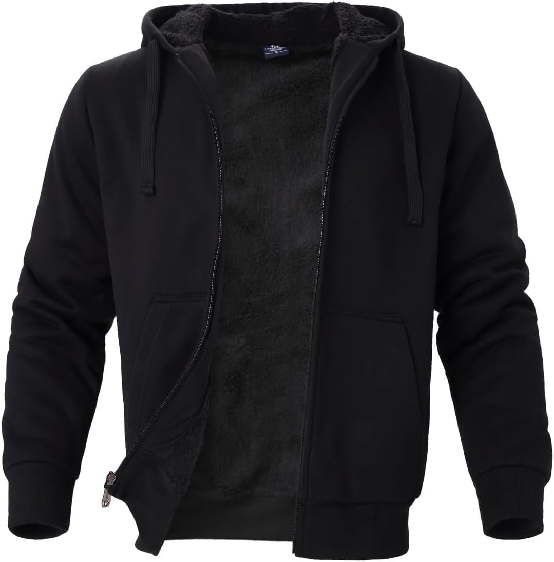 Heavyweight Hoodies for Men Jackets Comfy Sherpa Lined Zip up Hoodie Coats with Pockets Outerwear