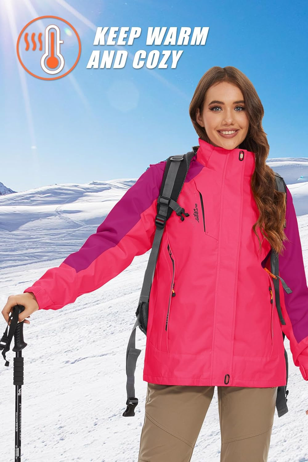 Women'S 3-In-1 Winter Coats Snow Ski Jacket Waterproof Windproof Fleece Lined Winter Jacket Parka