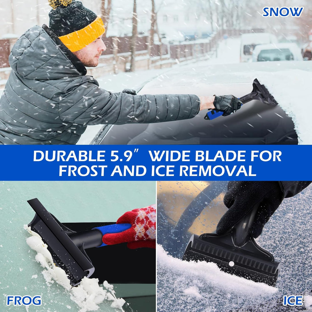 Ice Scrapers for Car Windshield - 5.9" Wide Large Blade, Ergonomic Foam Grip, Efficient Snow Brush & Frost Remover, Ice Crusher Breaker for Suvs & Trucks - Perfect Stocking Stuffer Gift