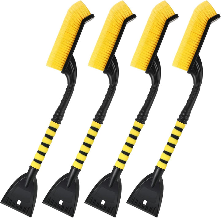 4 Pieces 27 Inch Snow Brush and Detachable Ice Scrapers for Car Windshield Automotive Snow Removal with Comfortable Foam Grip Winter Car Accessories for Cars, Trucks, Suvs, Yellow