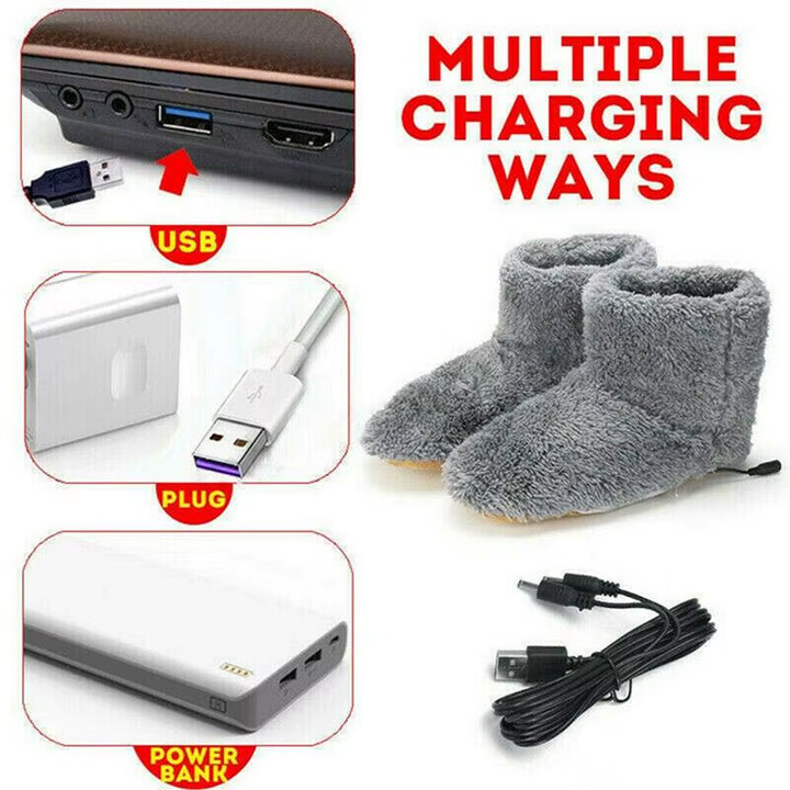 Winter USB Electric Heating Shoes for Women Men Comfortable Plush Foot Warmer Boots Warm Heated Shoes Slipper Indoor Outdoor