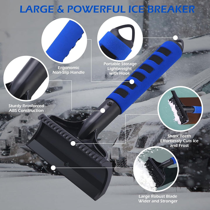 Ice Scrapers for Car Windshield - 5.9" Wide Large Blade, Ergonomic Foam Grip, Efficient Snow Brush & Frost Remover, Ice Crusher Breaker for Suvs & Trucks - Perfect Stocking Stuffer Gift