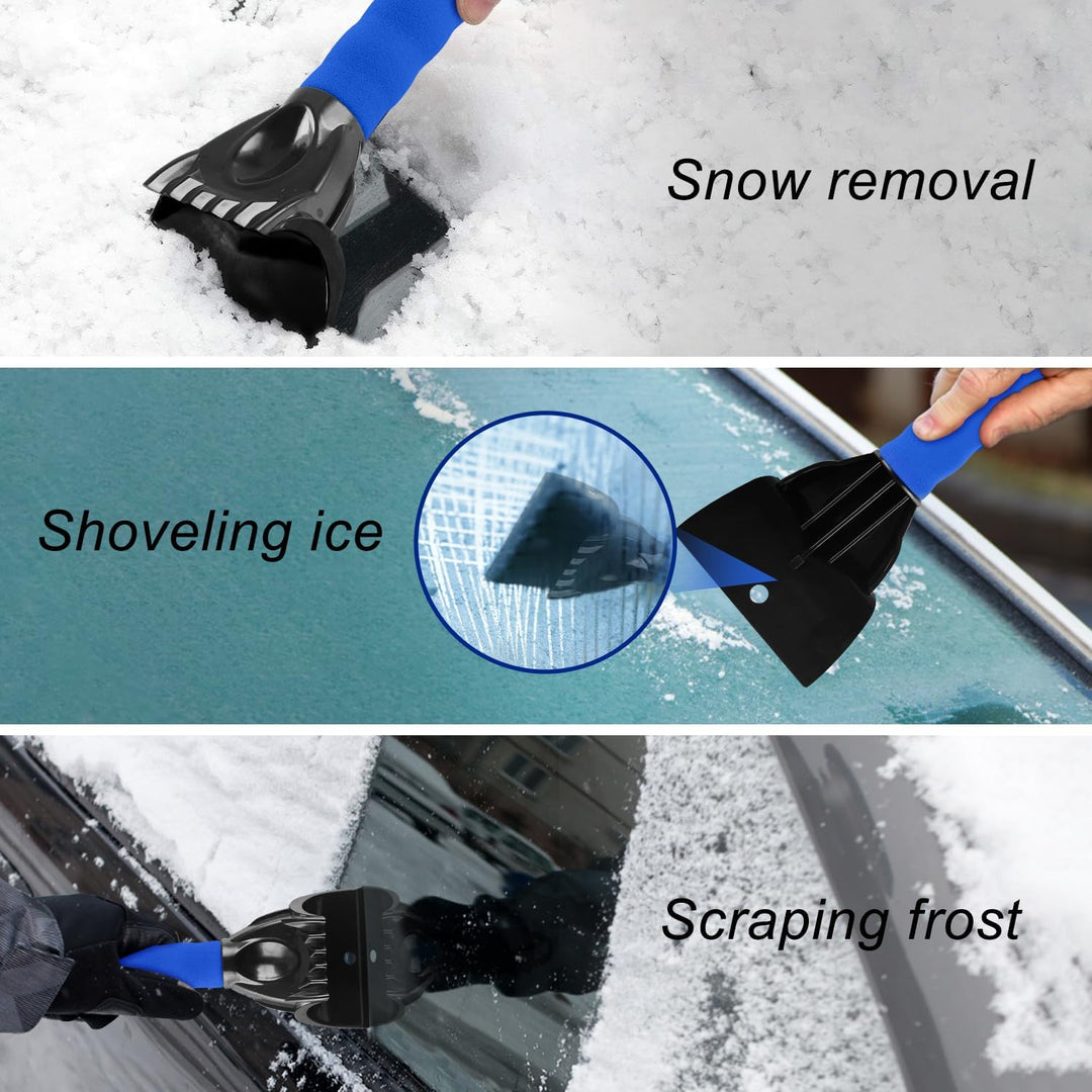 2 Pack Snow and Ice Scraper for Car Windshield, Frost Removal Tool with Foam Handle, for Car Truck SUV Window and Windshield, Scratch-Free (Grey & Blue)