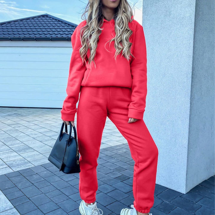 Women’S Solid Color Two Piece Outfit Long Sleeve Hoodie Pullover Tops with Sweatpants Sweatsuit Jogger Workout Set