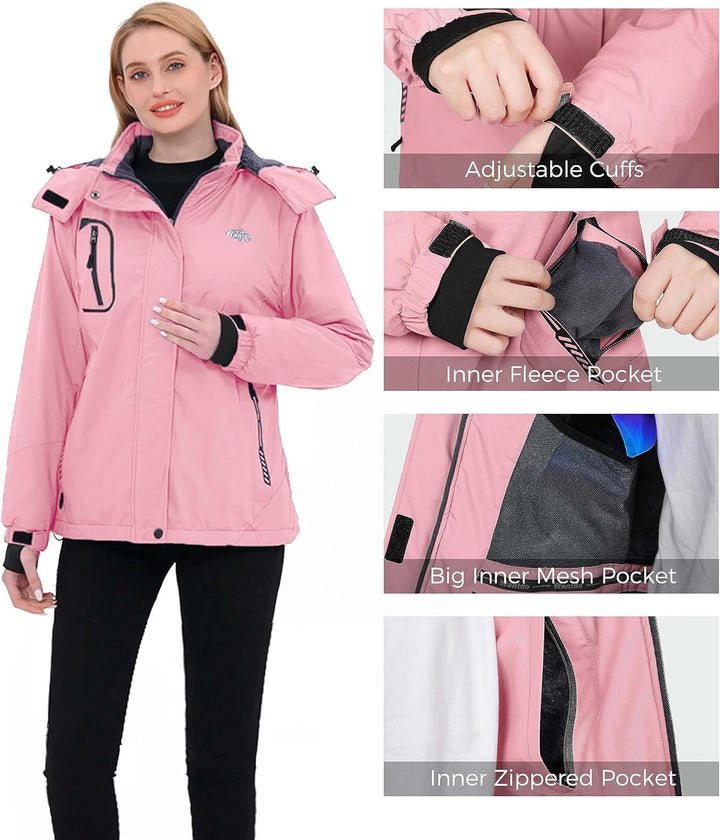 Women'S Mountain Waterproof Ski Jacket Windproof Rain Jacket Winter Warm Hooded Coat