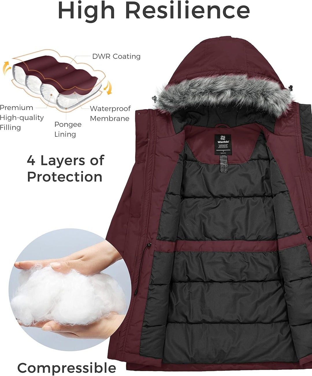 Women'S Hooded Winter Coat Waterproof Warm Long Puffer Jacket Parka