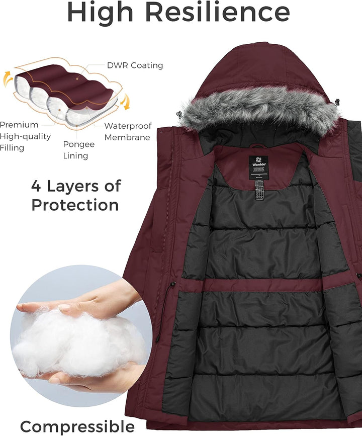 Women'S Hooded Winter Coat Waterproof Warm Long Puffer Jacket Parka