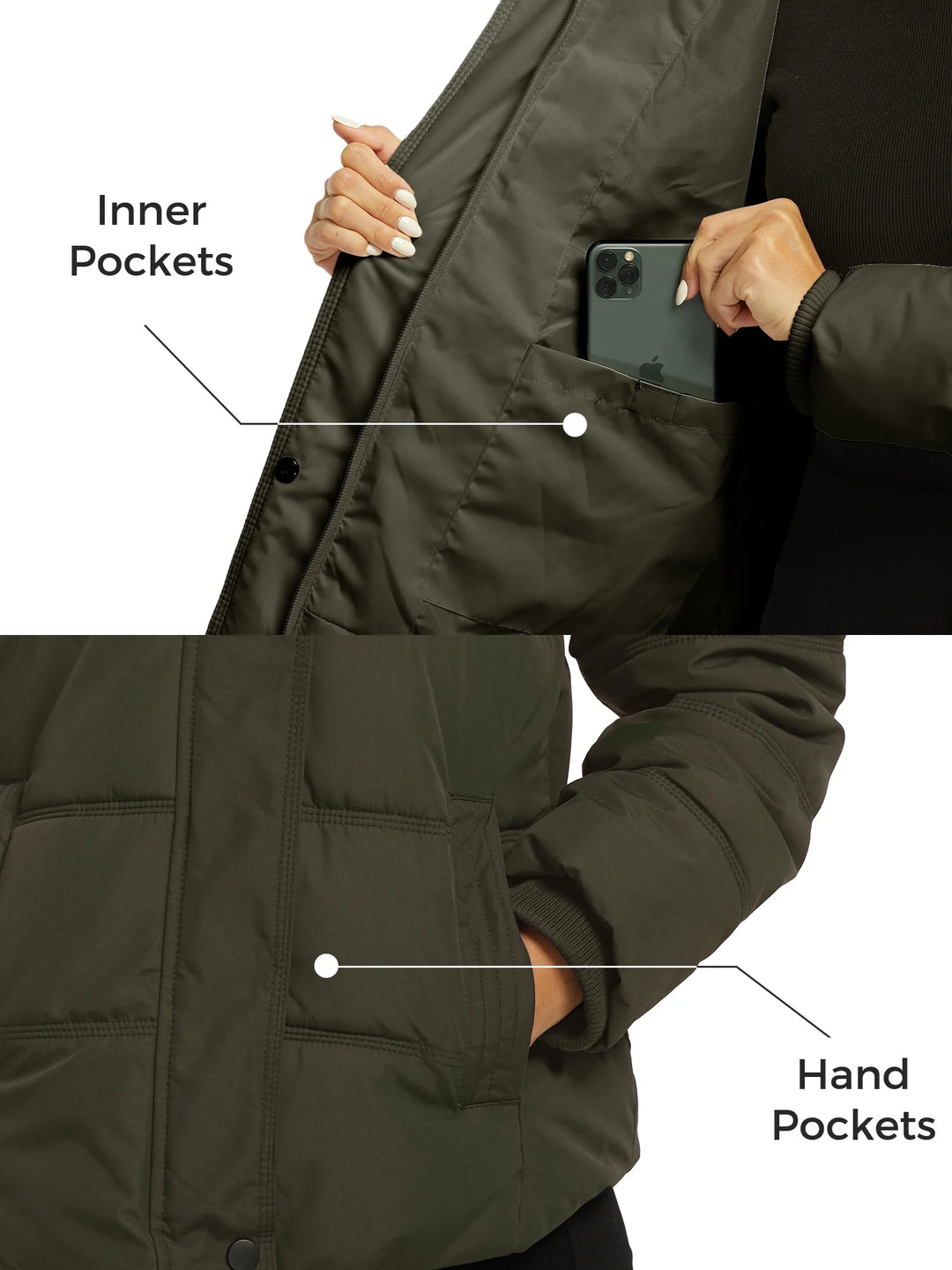 Women'S Winter Jacket Windproof Puffer Jacket Warm Winter Fleece Coat Army Green M