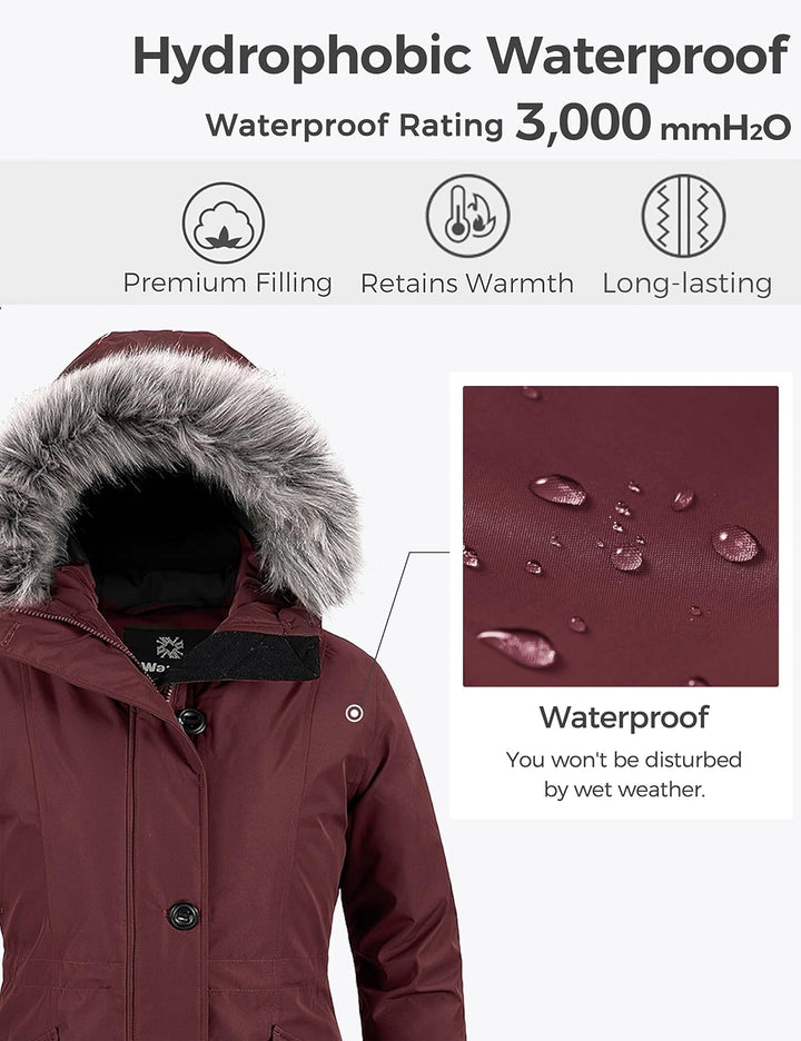 Women'S Hooded Winter Coat Waterproof Warm Long Puffer Jacket Parka