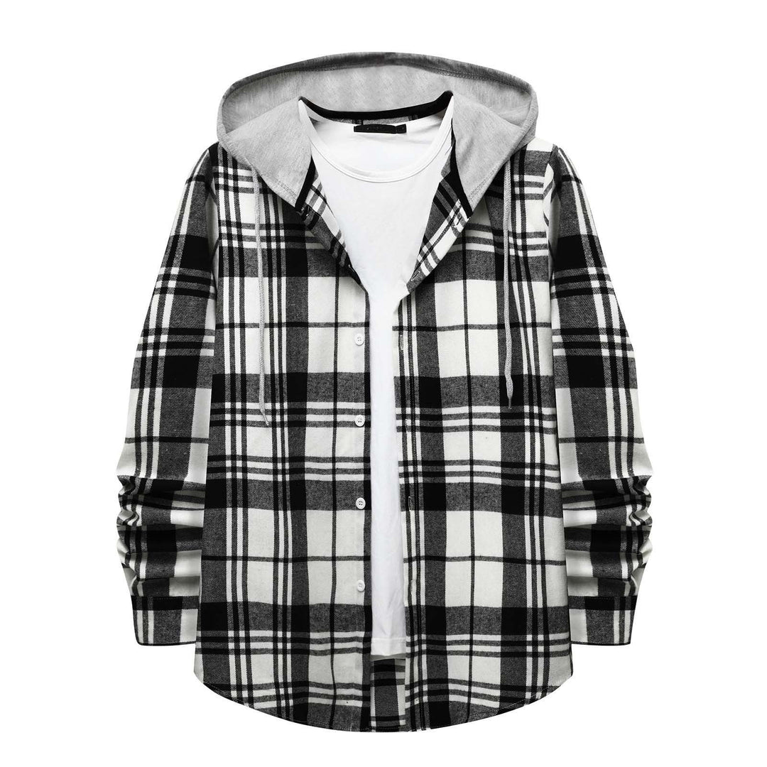 Men'S Flannel Plaid Hooded Shirts Casual Long Sleeve Button down Regular Fit Hooded Shirt Lightweight Thin Jackets Gray#02 M