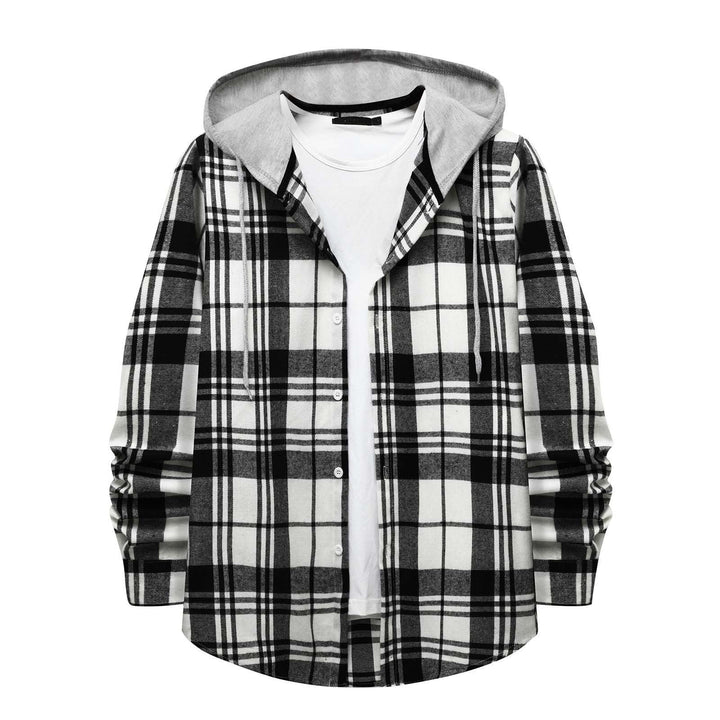 Men'S Flannel Plaid Hooded Shirts Casual Long Sleeve Button down Regular Fit Hooded Shirt Lightweight Thin Jackets Gray#02 M