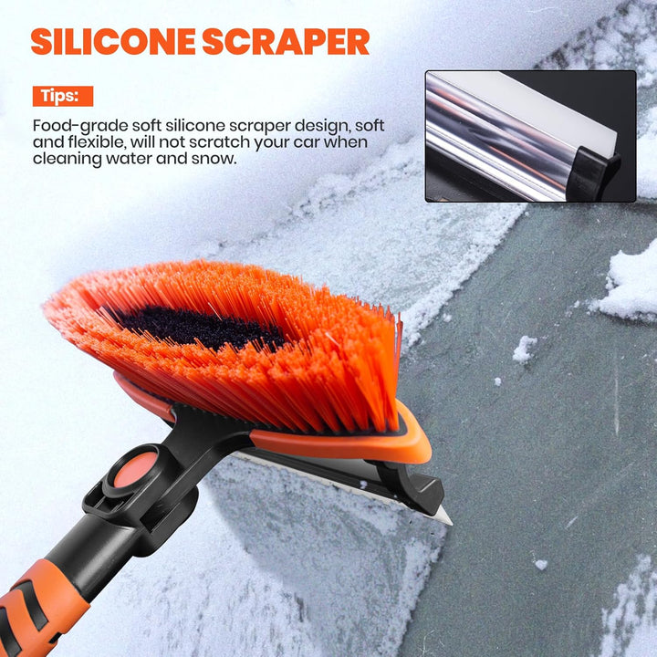 3-In-1 Snow Brush for Car, Ice Scrapers for Car Windshield Extendable, 180° Pivoting Snow Brush and Scraper with Squeegee and Eva Grip, for Truck Car Auto