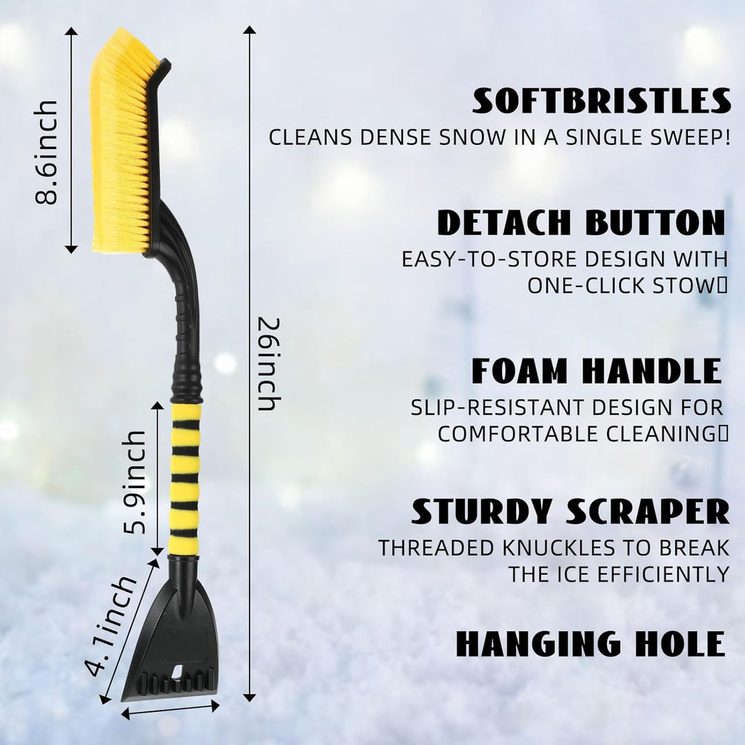 4 Pieces 27 Inch Snow Brush and Detachable Ice Scrapers for Car Windshield Automotive Snow Removal with Comfortable Foam Grip Winter Car Accessories for Cars, Trucks, Suvs, Yellow