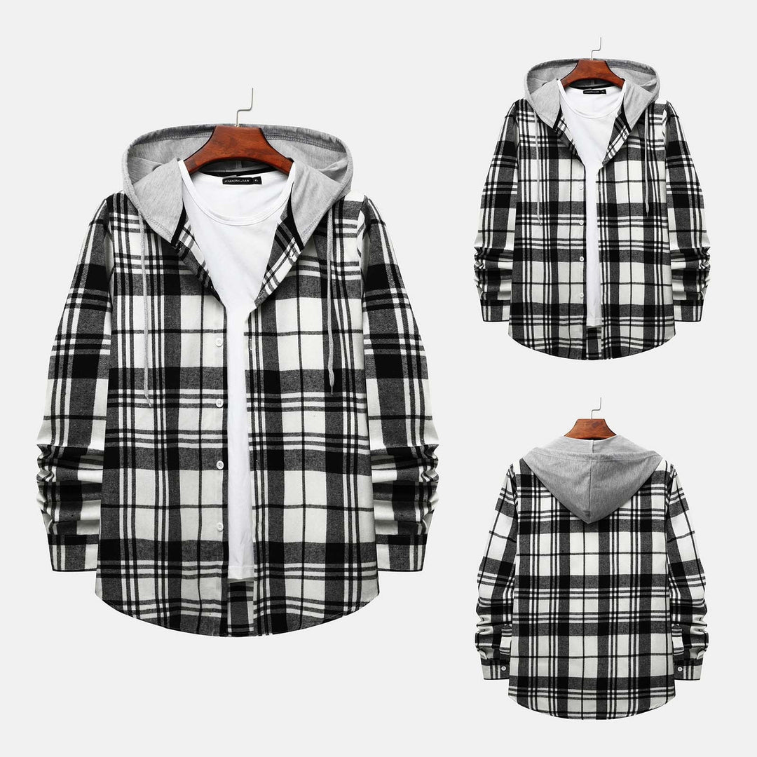 Men'S Flannel Plaid Hooded Shirts Casual Long Sleeve Button down Regular Fit Hooded Shirt Lightweight Thin Jackets Gray#02 M