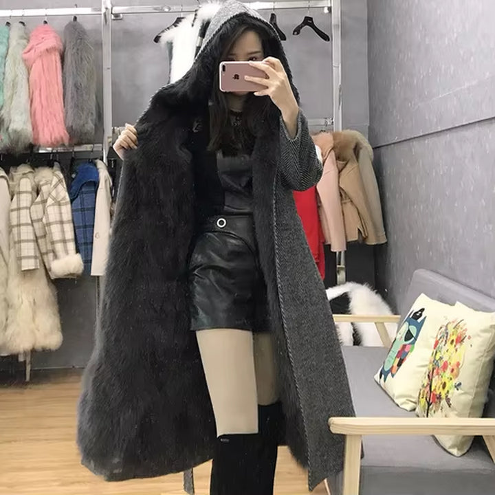 Real Fur Coat Hooded Winter Jacket for Women Clothes 2020 Korean Thick Warm Fox Fur Liner Parka Ladies Long Coat Belt 178