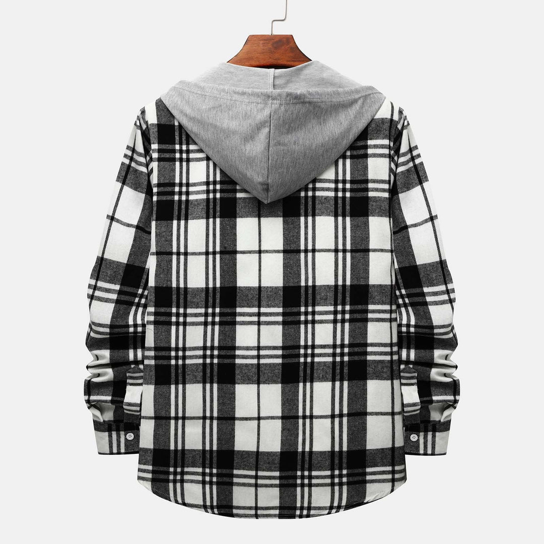 Men'S Flannel Plaid Hooded Shirts Casual Long Sleeve Button down Regular Fit Hooded Shirt Lightweight Thin Jackets Gray#02 M