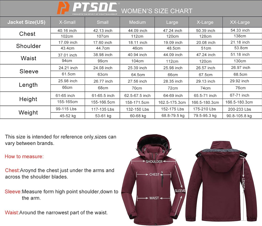 Women'S 3 in 1 Ski Jacket Mountain Waterproof Windproof Winter Snow Coat Hike Snowboarding Jackets Hooded Warm Raincoat