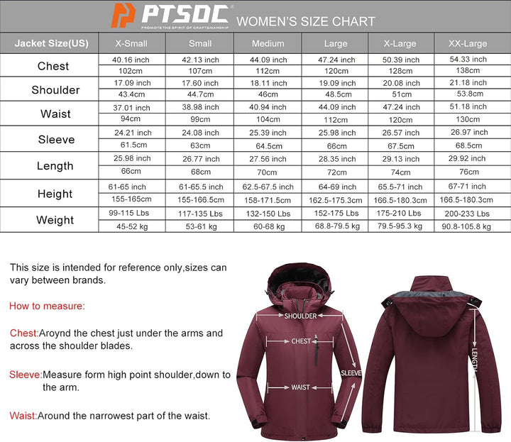 Women'S 3 in 1 Ski Jacket Mountain Waterproof Windproof Winter Snow Coat Hike Snowboarding Jackets Hooded Warm Raincoat