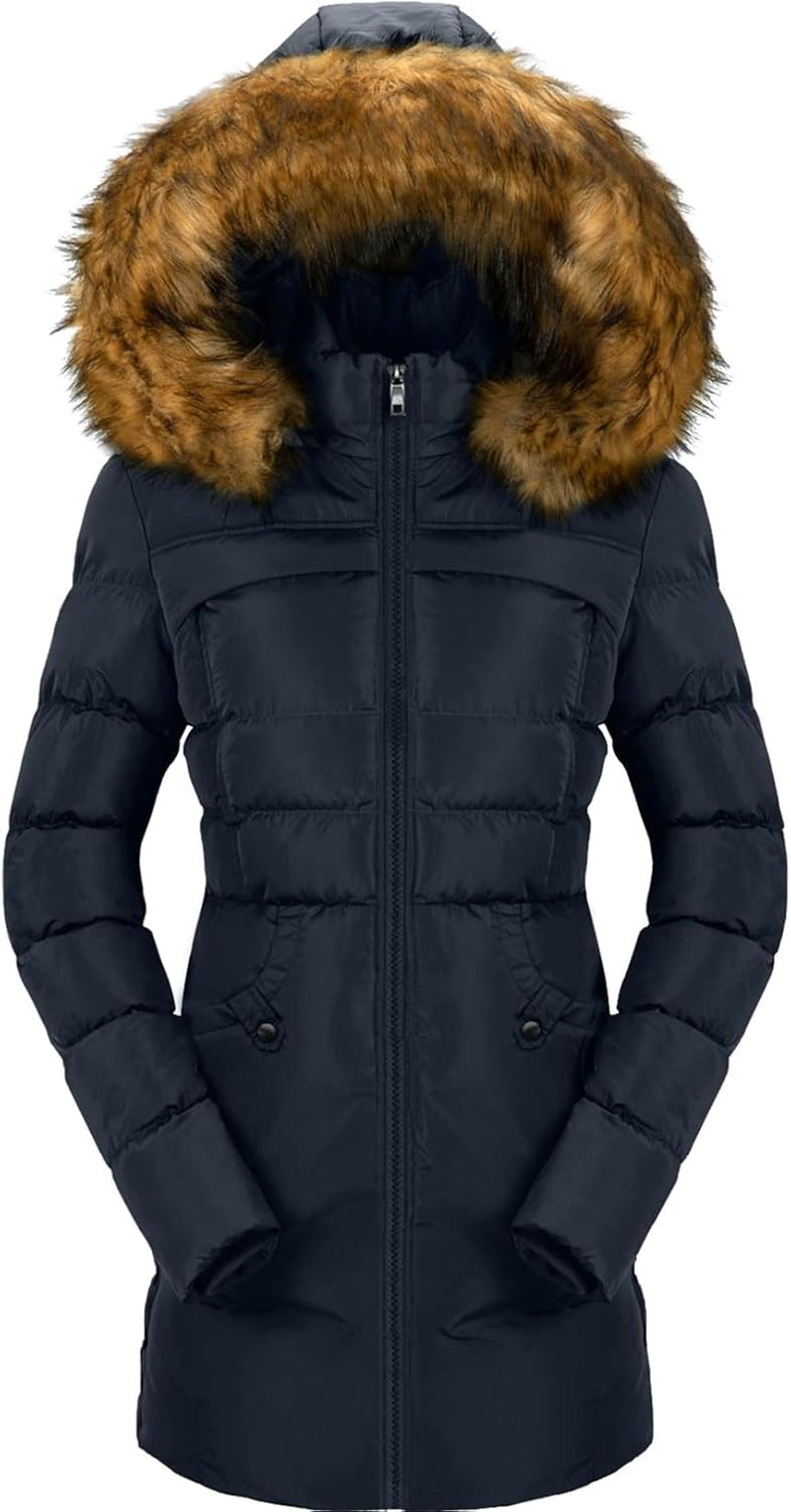 Women'S Winter Puffer Coat Heavy Warm Long Parka down Jacket with Fur Hood