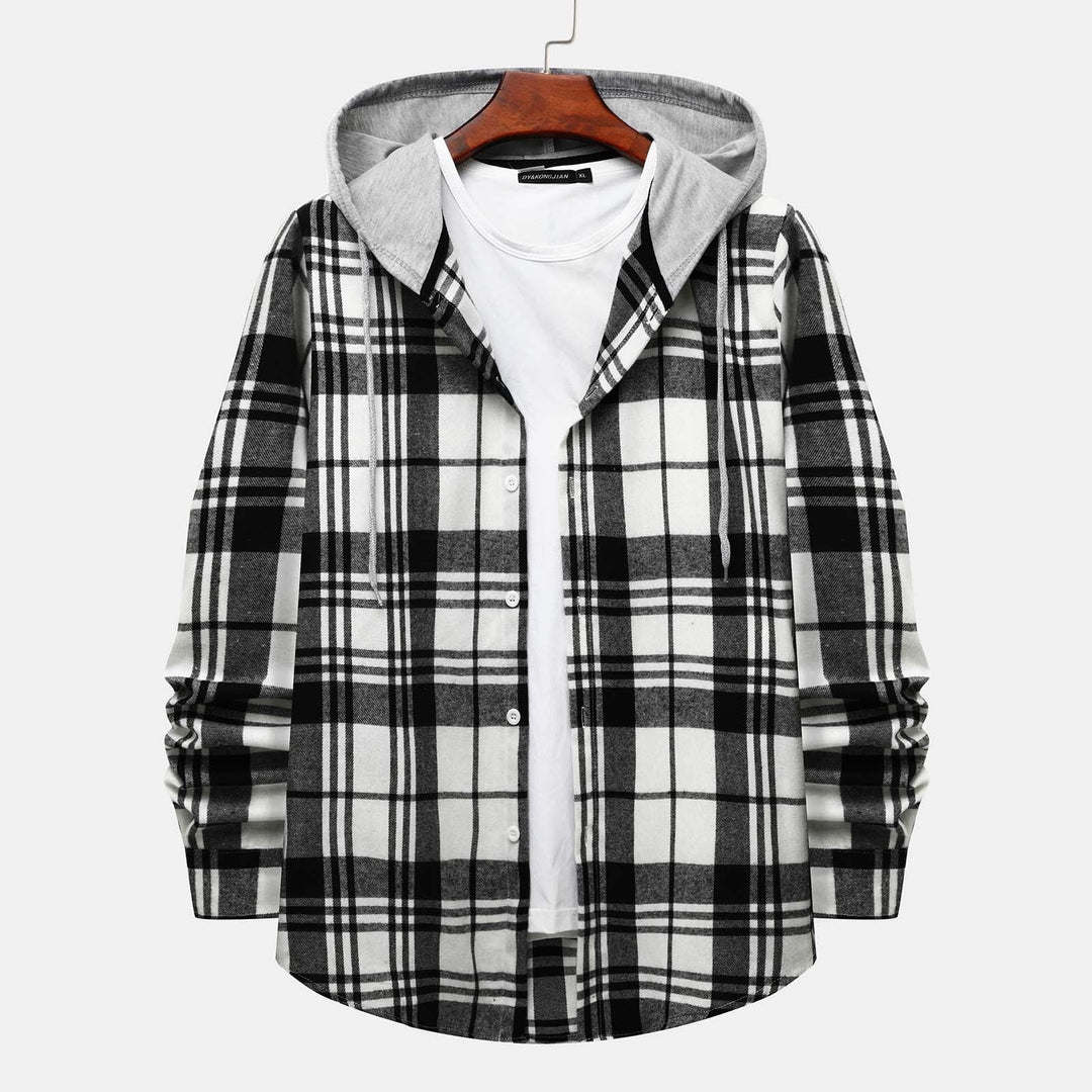 Men'S Flannel Plaid Hooded Shirts Casual Long Sleeve Button down Regular Fit Hooded Shirt Lightweight Thin Jackets Gray#02 M