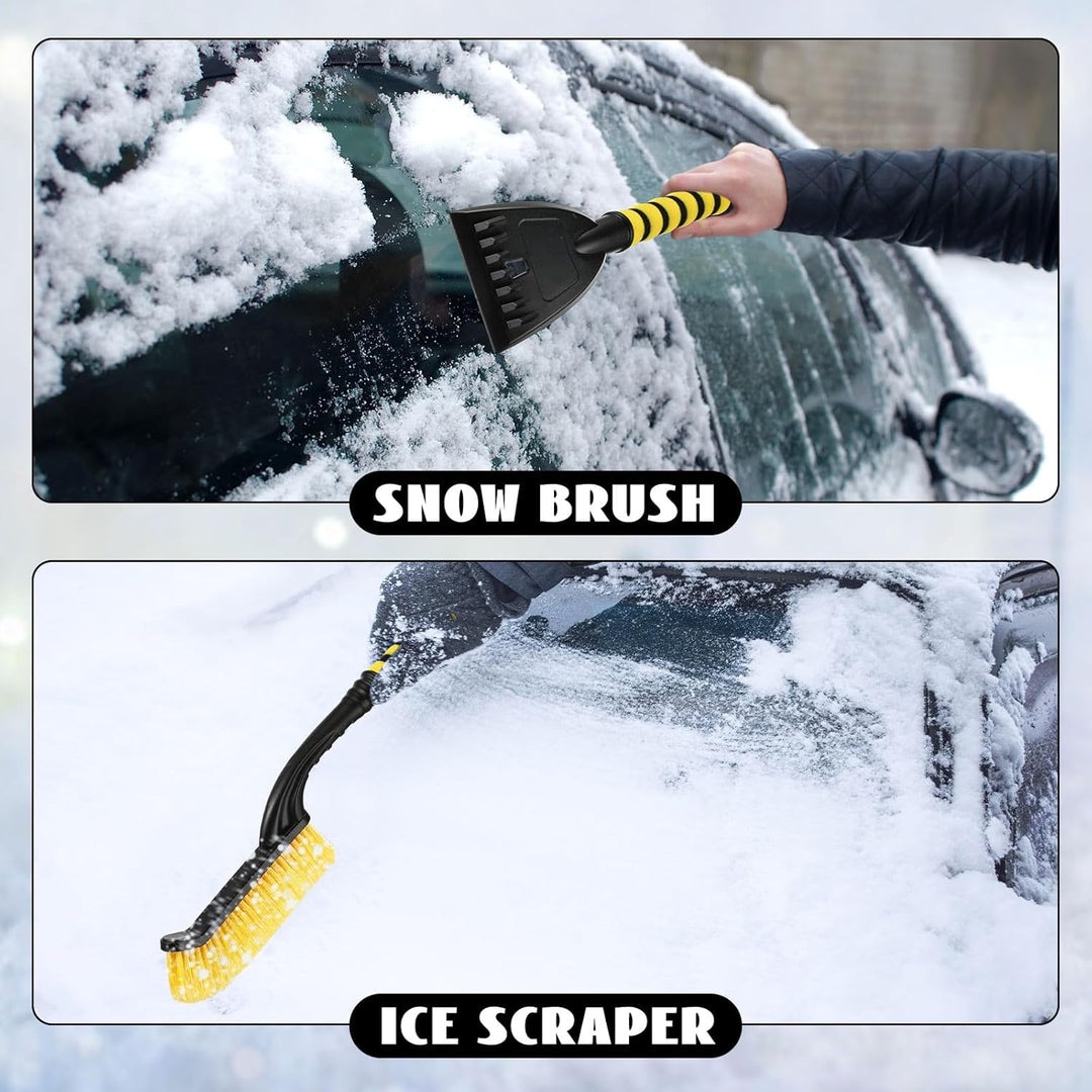 4 Pieces 27 Inch Snow Brush and Detachable Ice Scrapers for Car Windshield Automotive Snow Removal with Comfortable Foam Grip Winter Car Accessories for Cars, Trucks, Suvs, Yellow