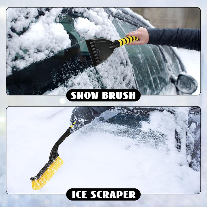 4 Pieces 27 Inch Snow Brush and Detachable Ice Scrapers for Car Windshield Automotive Snow Removal with Comfortable Foam Grip Winter Car Accessories for Cars, Trucks, Suvs, Yellow