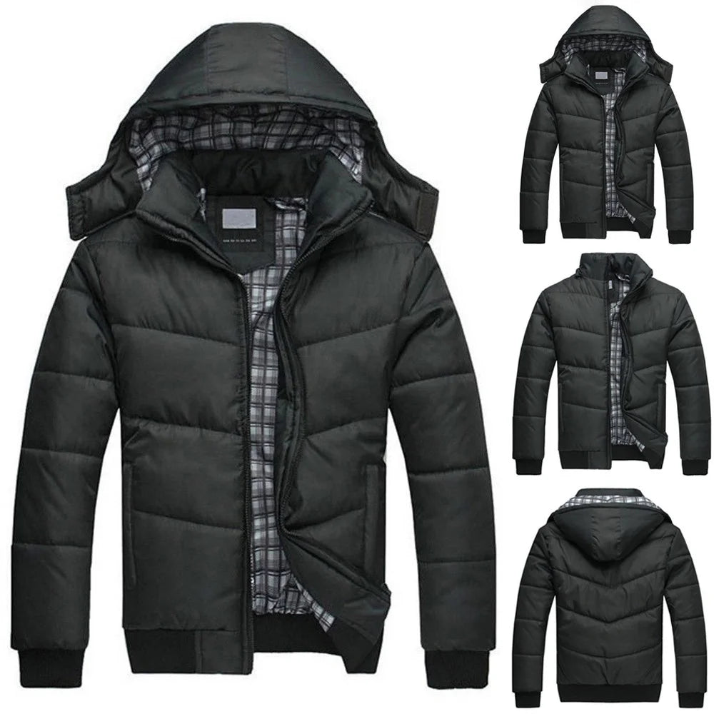 Clearance Items!  Mens Winter Coats Men'S Black Puffer Jacket Warm Overcoat Outwear Padded Hooded down Winter Coat Black XXL