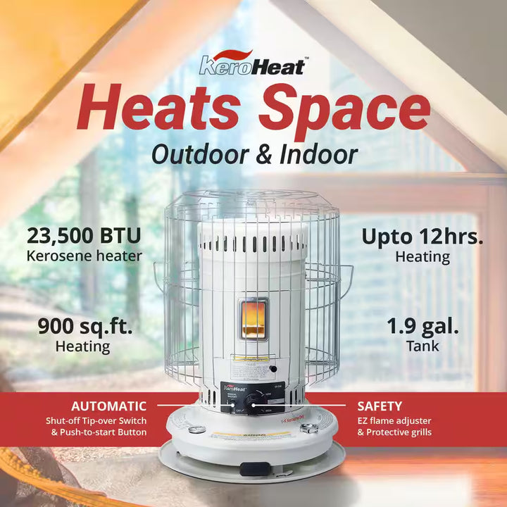 23,500 BTU White Kerosene Portable Convection Indoor and Outdoor Space Heater