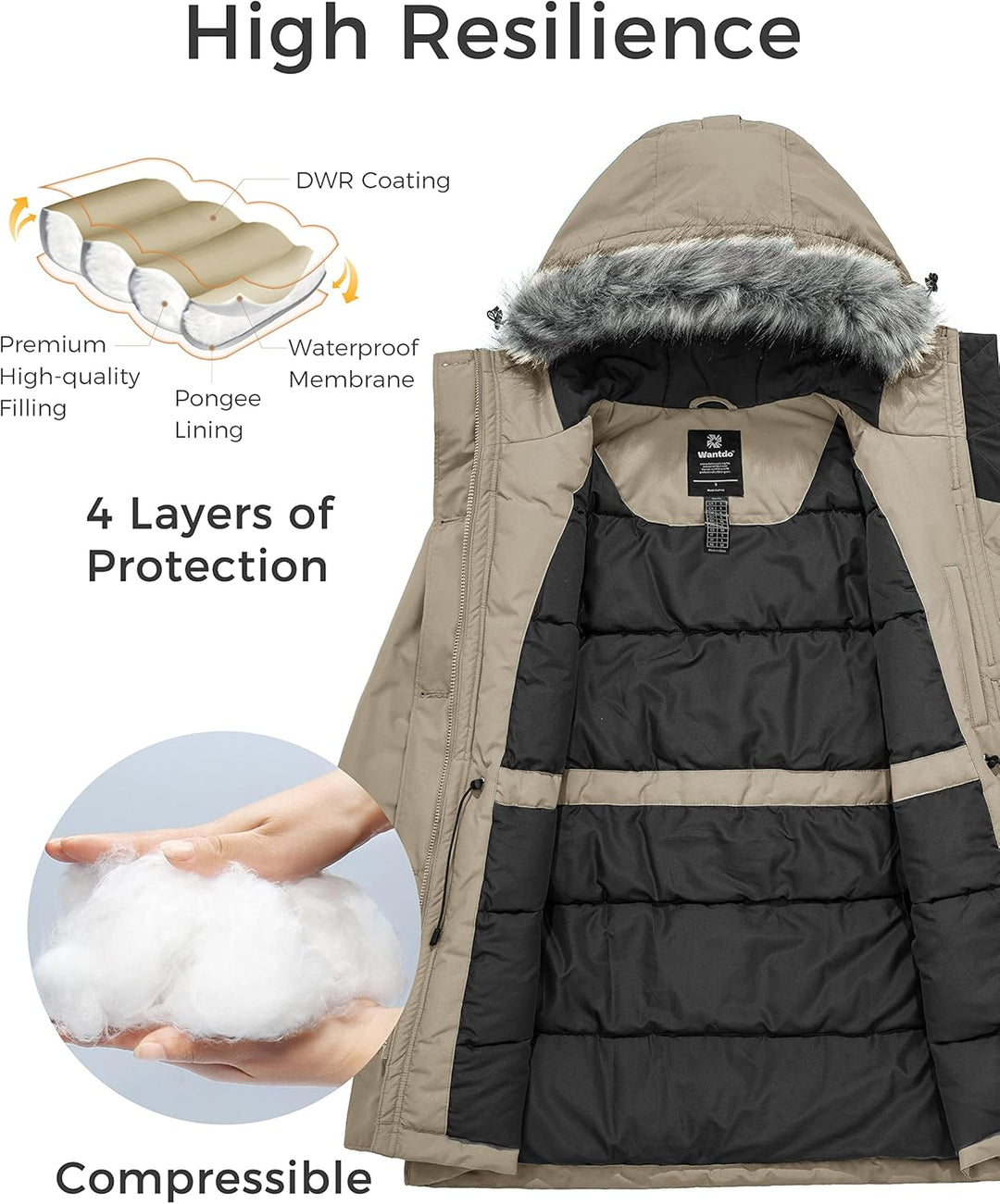 Women'S Hooded Winter Coat Waterproof Warm Long Puffer Jacket Parka