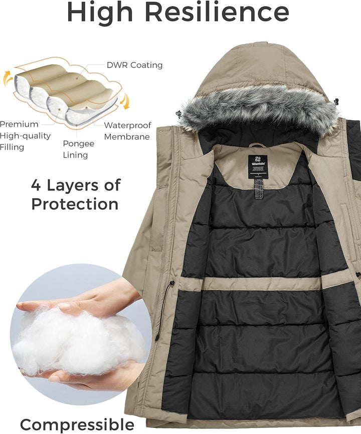 Women'S Hooded Winter Coat Waterproof Warm Long Puffer Jacket Parka